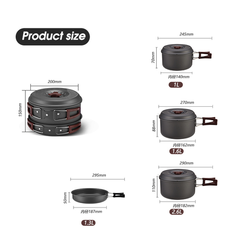 Für Auto Aluminium 7-teiliges Camping-Kochgeschirr-Set